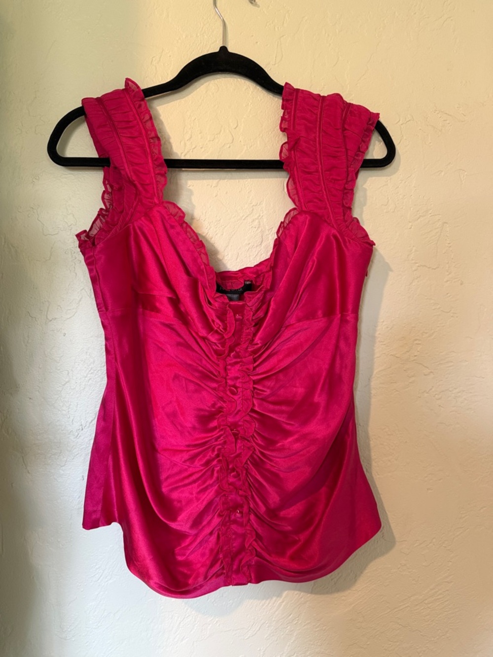 Arden B Hot Pink Ruffled Satin Camisole- y2k
